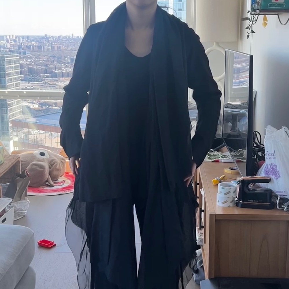 Marc le Bihan black wool jacket with draped tulle